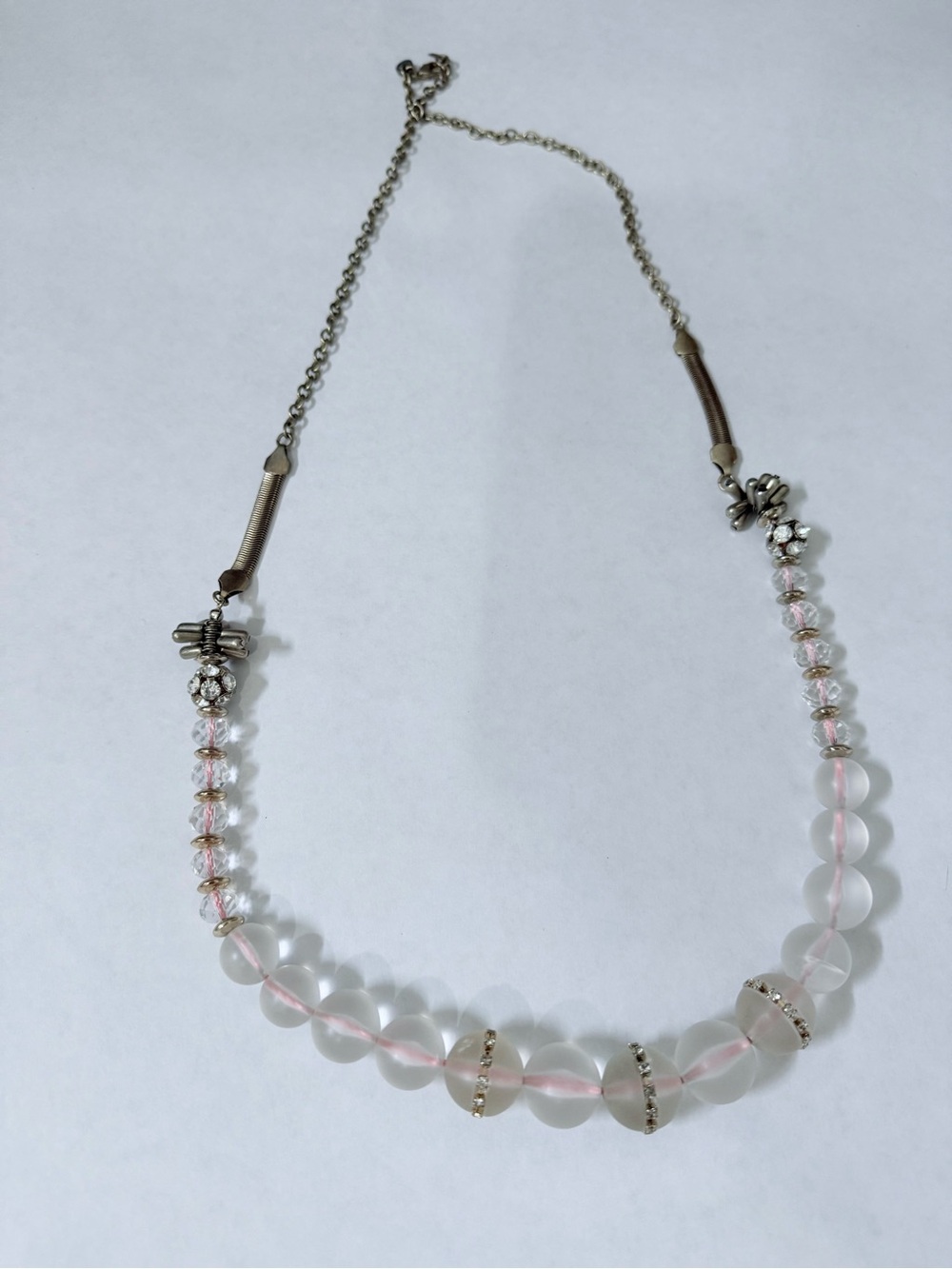 Women’s Rose Quartz Bead Necklace with Silver Accents
